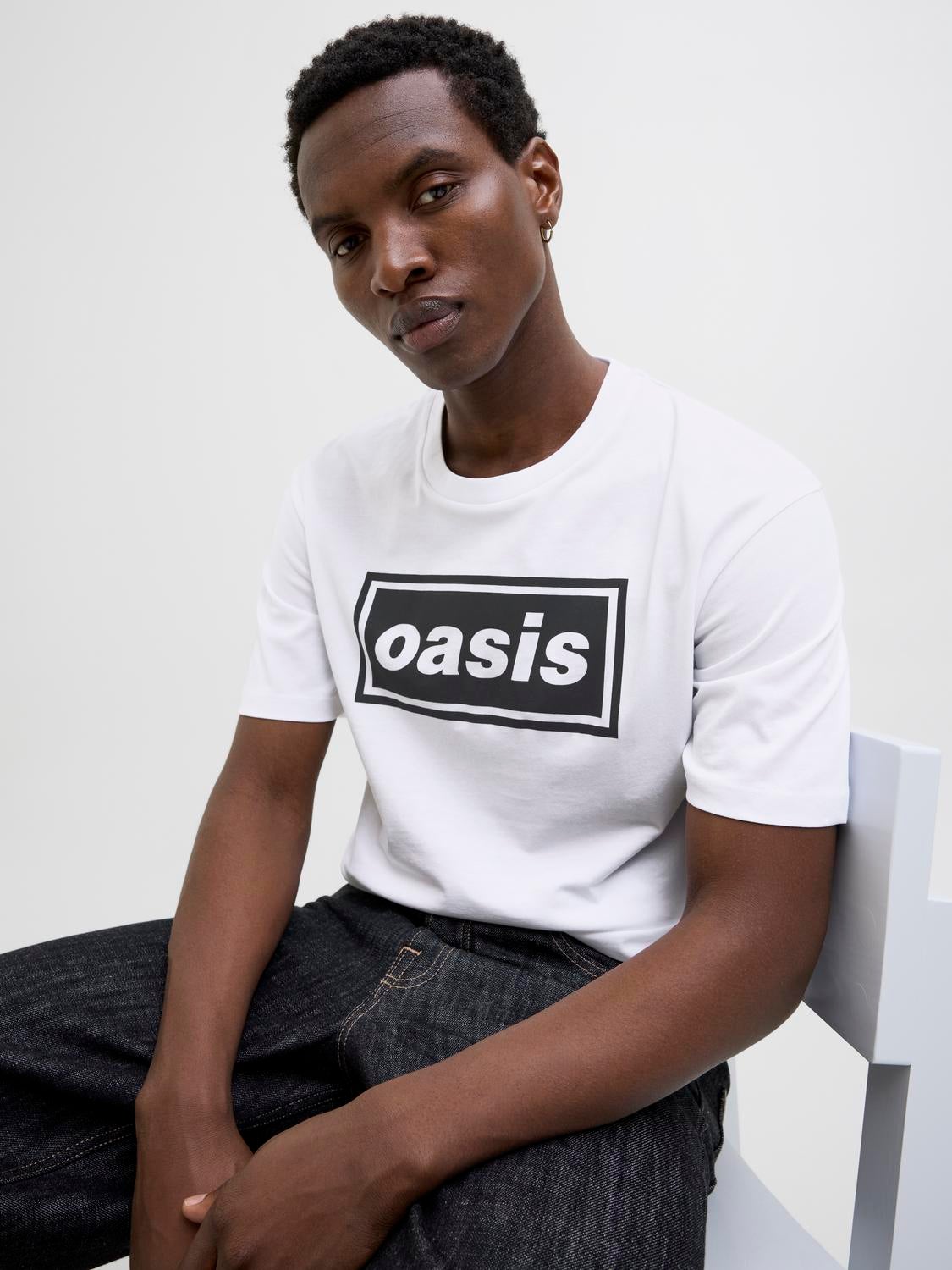 Printed Crew neck OASIS T-shirt | White | Jack & Jones® Printed Crew neck OASIS T-shirt | White | Jack & Jones®