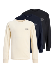 Jack & Jones 3-pakuotės Logotipas marškinėliai ilgomis rankovėmis Jaunimui -Antique White - 12287784