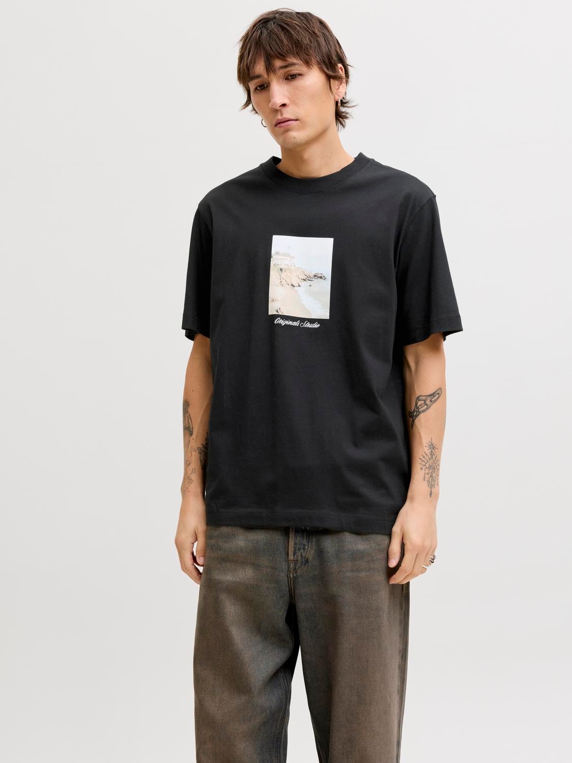 Camiseta Básica Negra JACK & JONES Para Niño | Algodón 100% | Manga Corta | Estampado Frontal