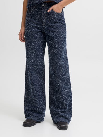 JJXX JXTOKYO VEGA FOLD UP - Wide leg - dark blue denim JJXX JXTOKYO VEGA FOLD UP - Wide leg - dark blue denim